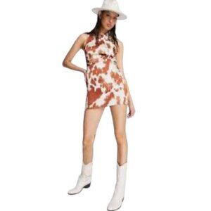 Reclaimed Vintage 12 Cow Print Western Dress Mini Satin Concert Rodeo